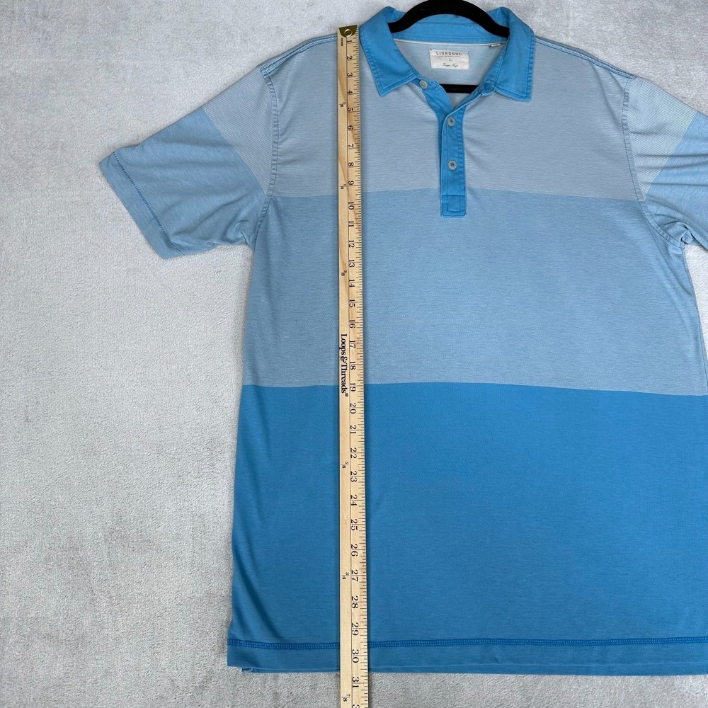 LinkSoul Tempus Fugit Golf Polo Shirt Men's L Light Blue Striped Short Sleeve - Picture 4 of 10